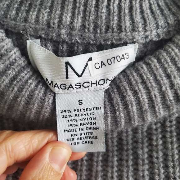 Magaschoni Striped Crew Neck Sweater Fisherman Knit Grey Ribbed Boxy Rel… - Picture 6 of 10